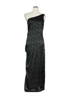 Lulus Chasing Desire Black Satin Jacquard One Shoulder Maxi Dress S